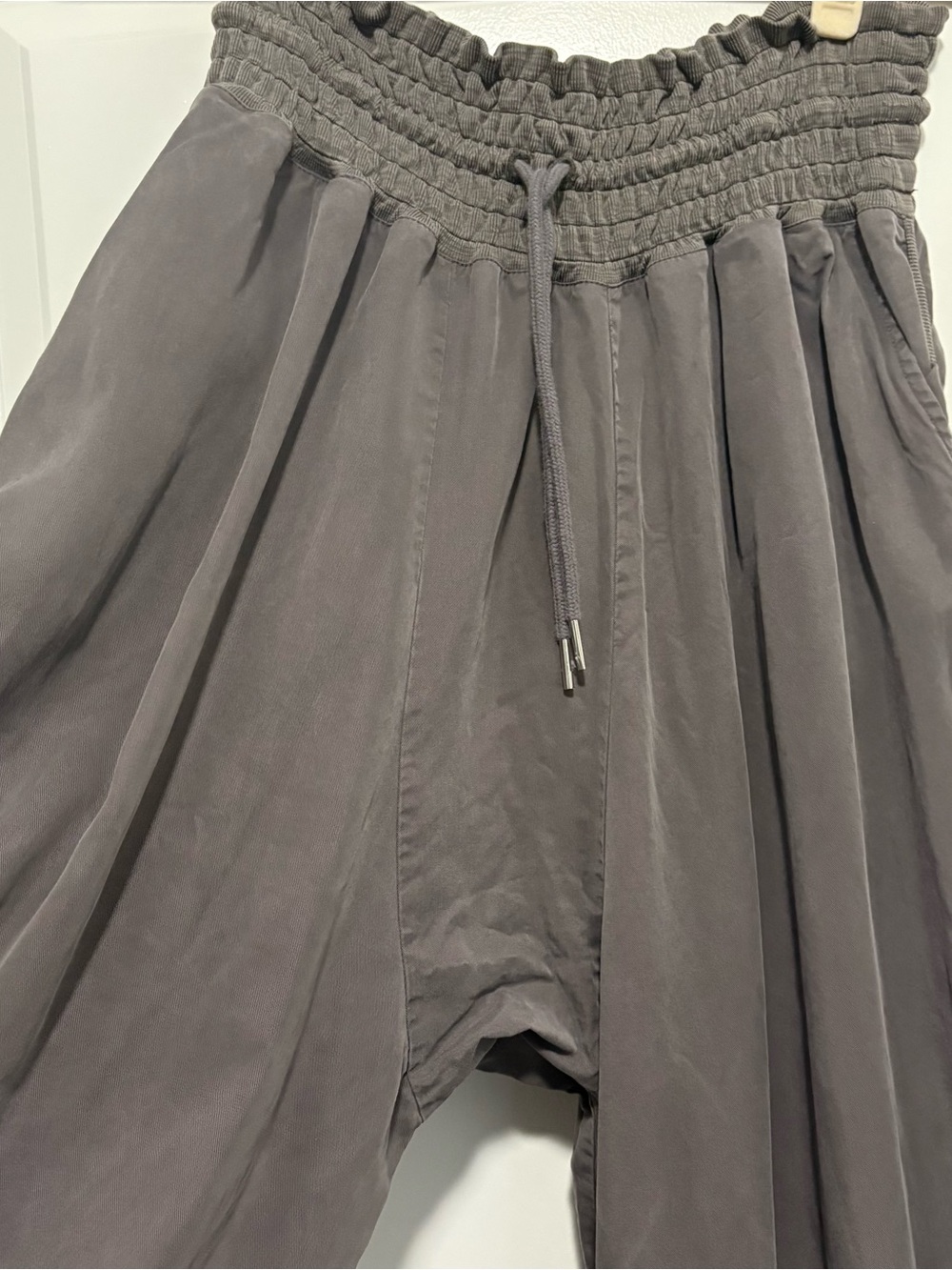 Free People gray smocked drawstring drop-crotch wide leg palazzo pants - Picture 3 of 8